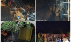 چپ کردن تریلی حامل بیسکویت در کمربندی شمالی گوگان